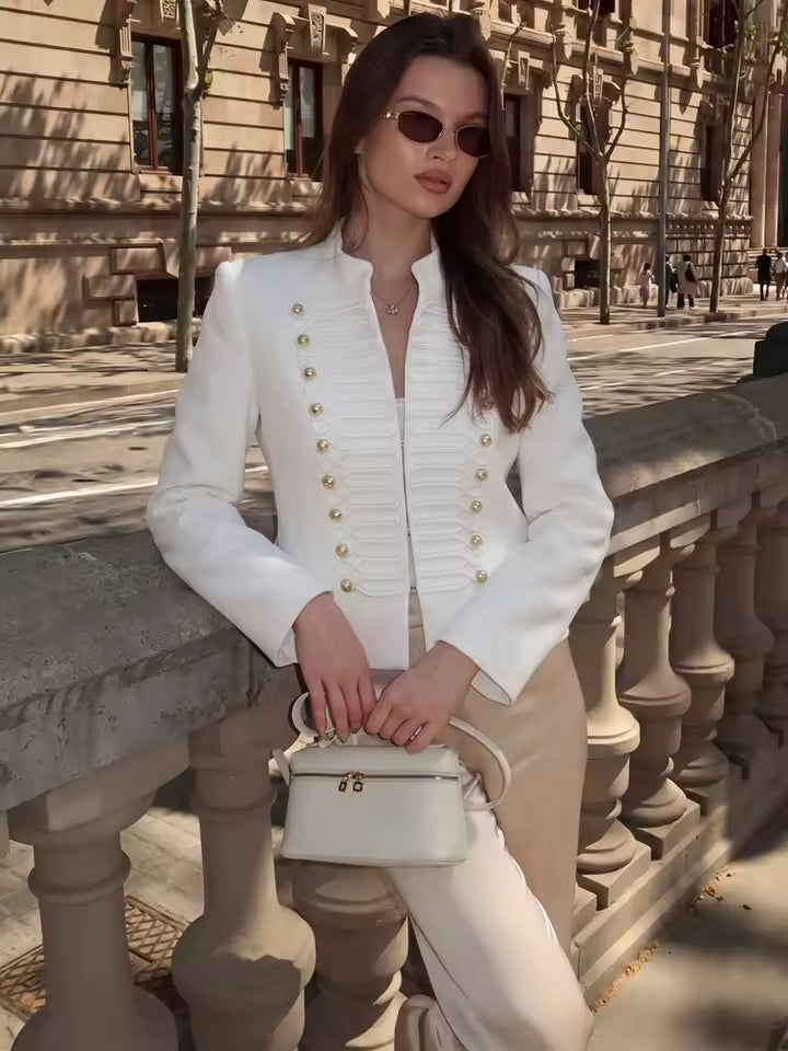 ZEYA Denise Military Faux Leather Jacket in White