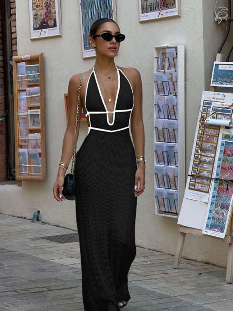 Hannie. Robe maxi halter à lacets