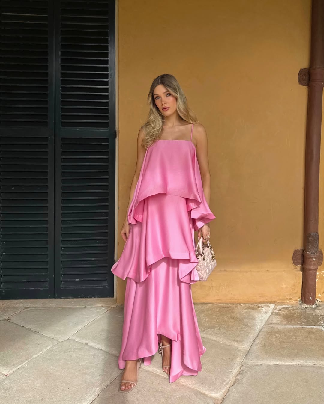 Jamila Tiered Ruffle Satin Maxi Dress
