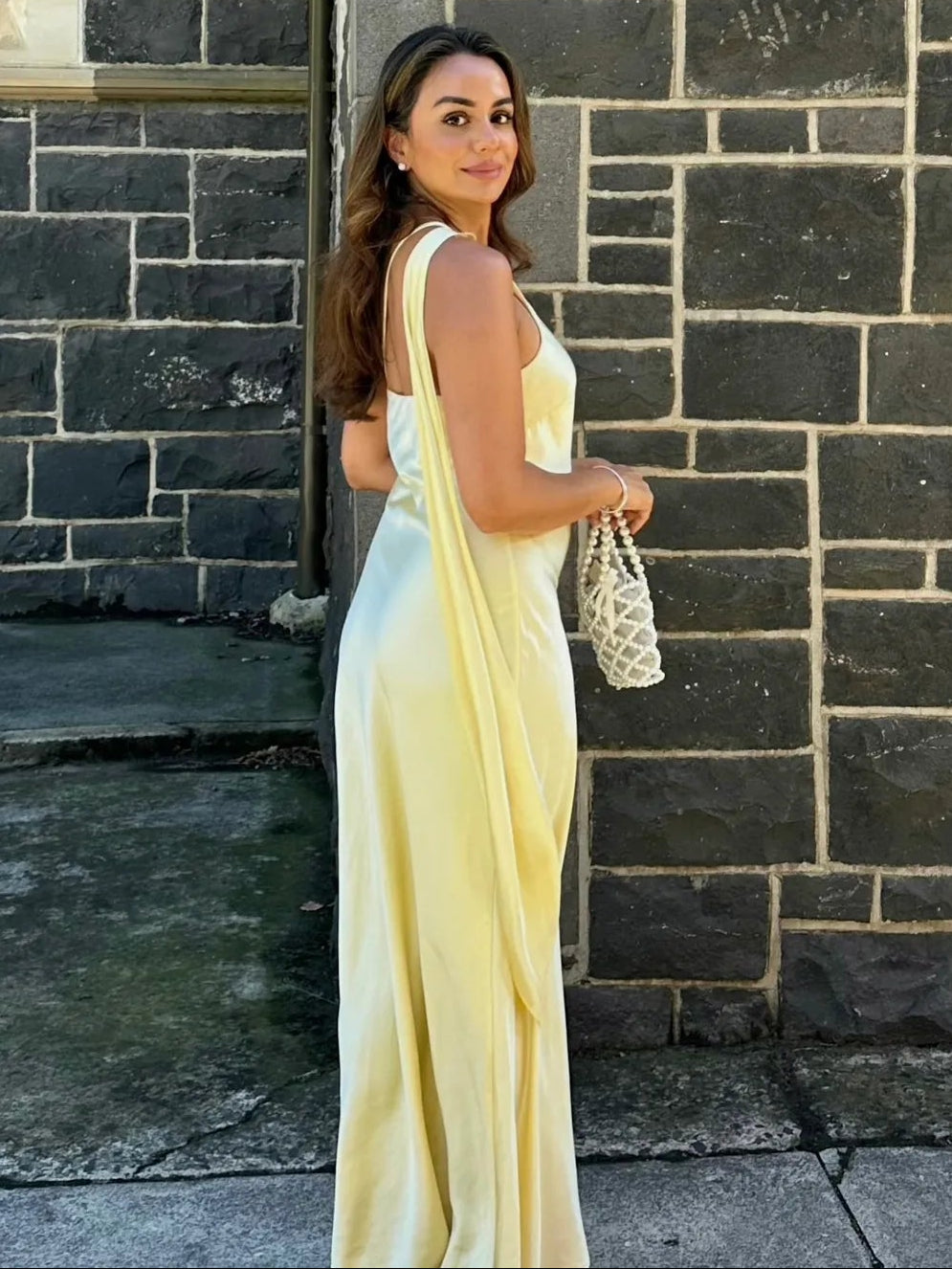 Alamta One-Shoulder Silk Evening Gown