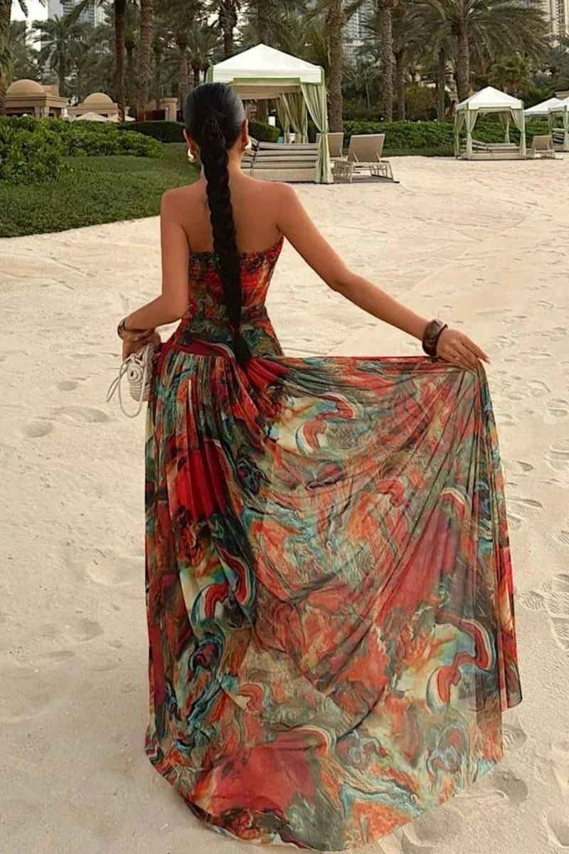Emmy Strapless Abstract Maxi Dress