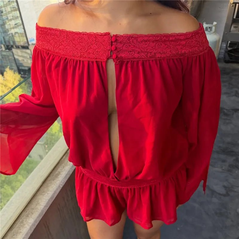 Maialen Off-Shoulder Chiffon Romper