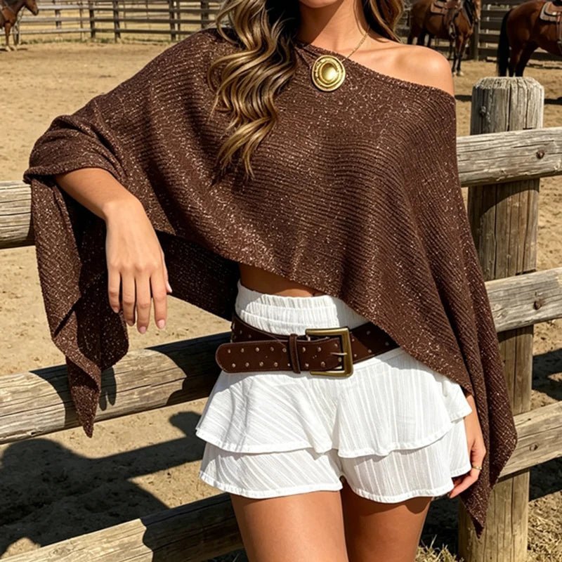 Ziva Shimmer Off-Shoulder Cape