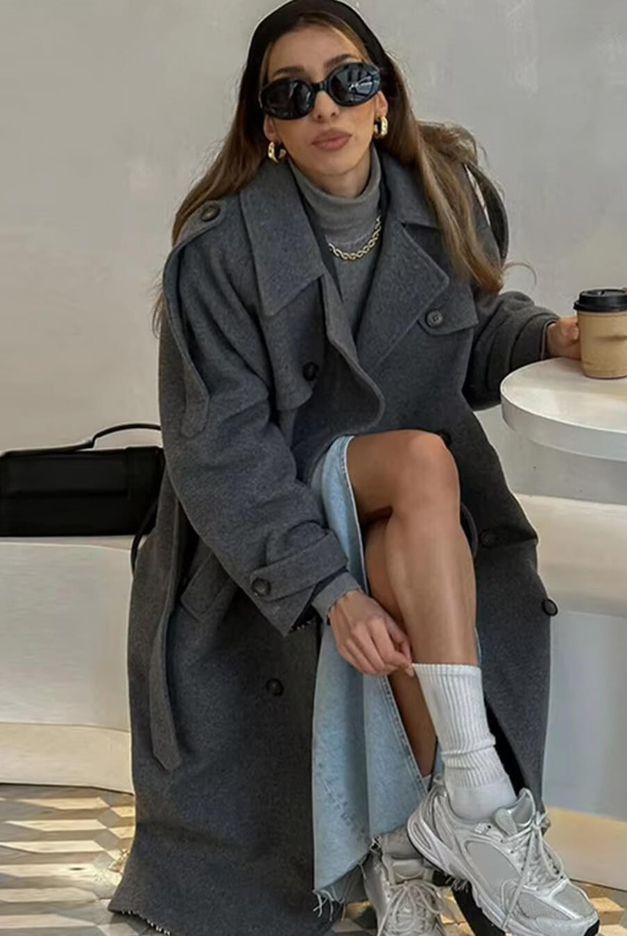 ZEYA - Alicia Gray Belted Long Coat