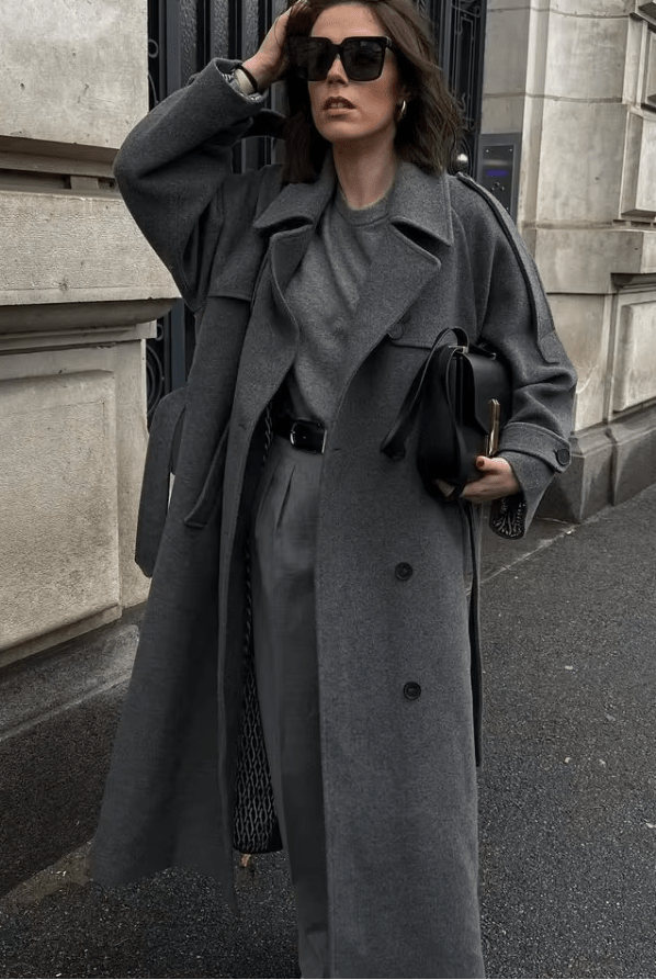 ZEYA - Alicia Gray Belted Long Coat