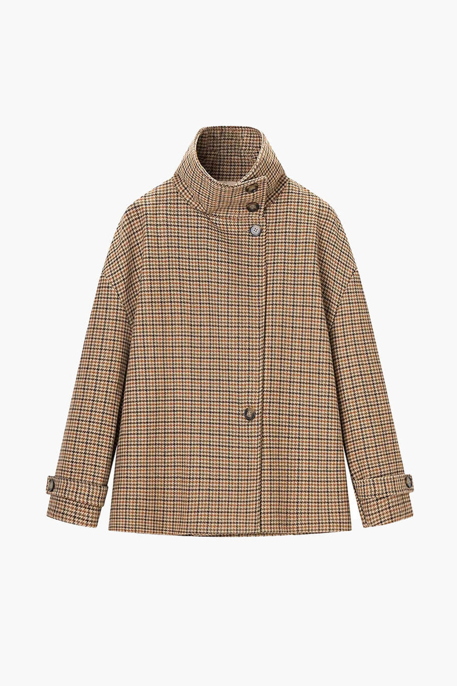 ZEYA - Amy Funnel Neck Houndstooth Short Jacket