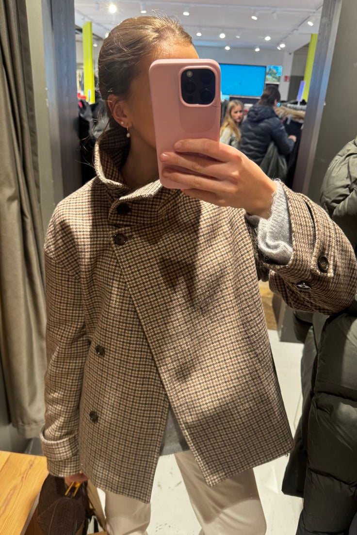 ZEYA - Amy Funnel Neck Houndstooth Short Jacket