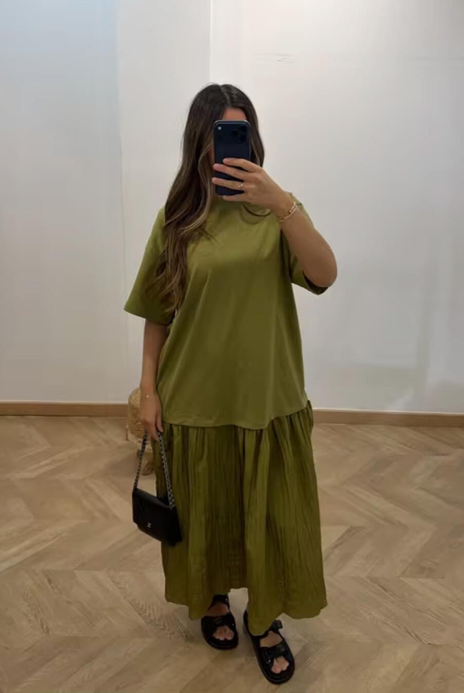 ZEYA - Amybeth Pleated Patchwork Midi Dress