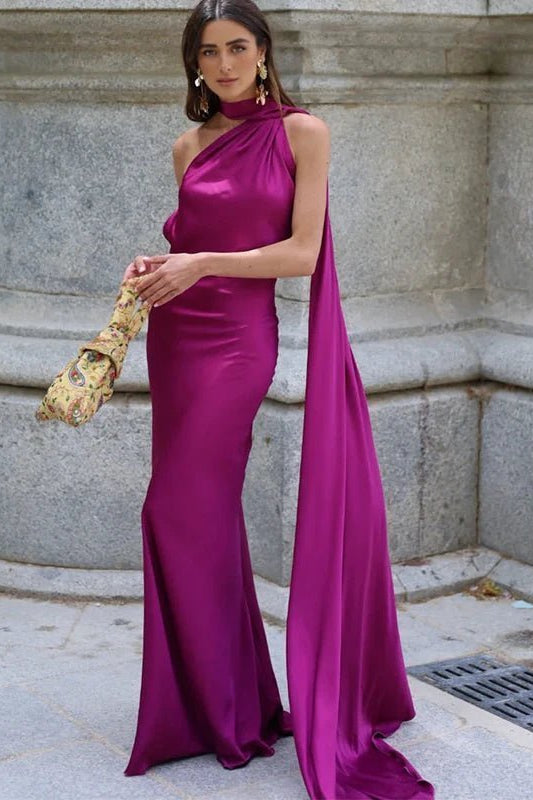 ZEYA - Aneta Satin Halter Cape Dress