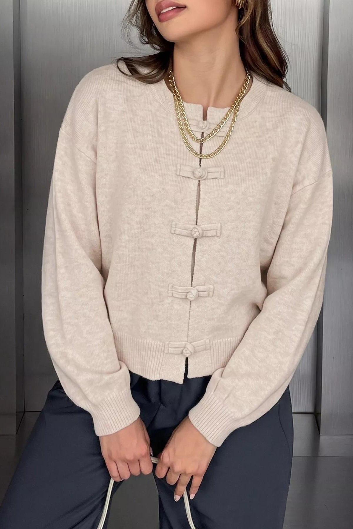 ZEYA - Angela Frog Knots Knitted Cardigan