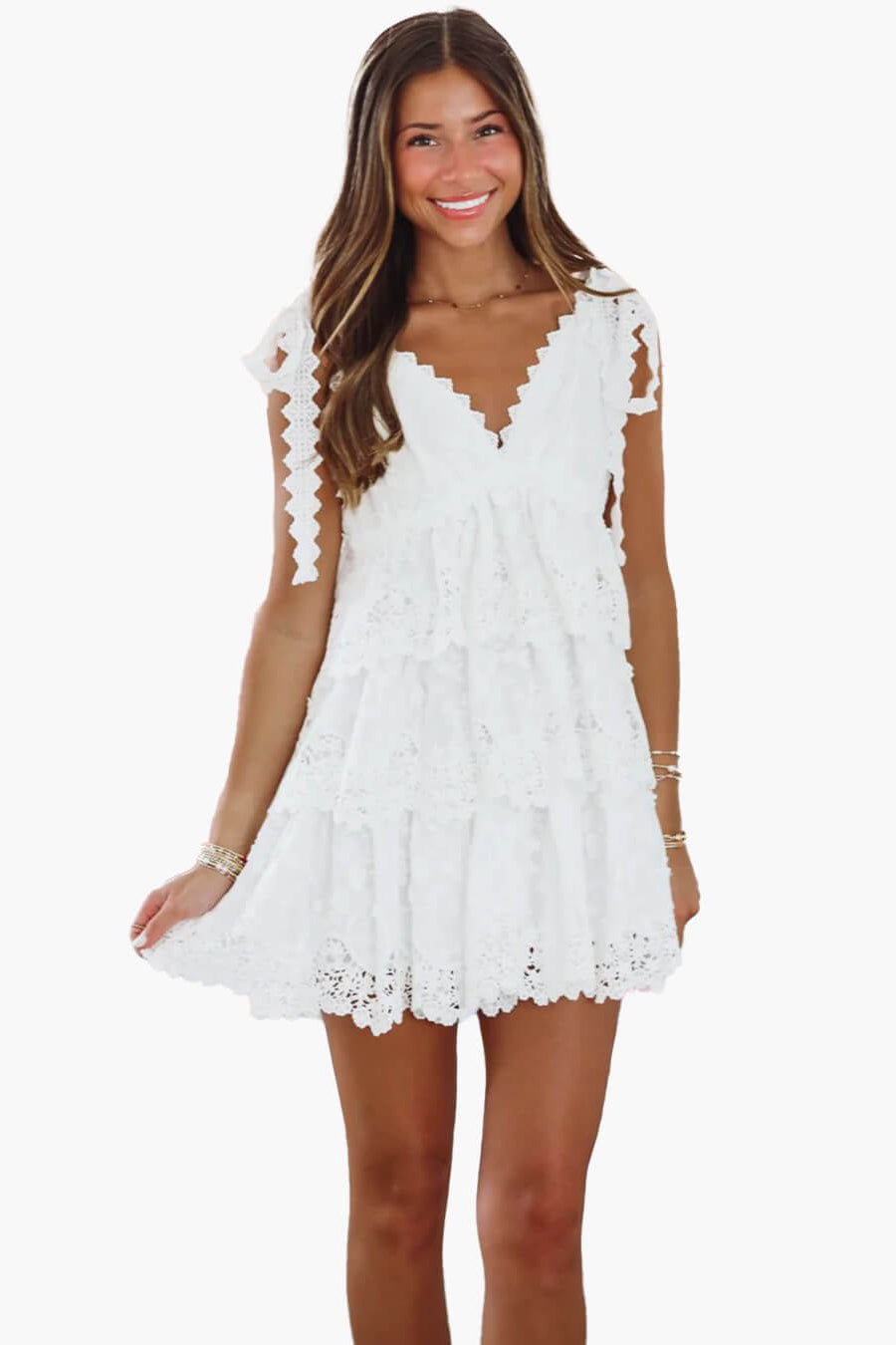 ZEYA - Arianna V - Neck Tiered Lace Mini Dress
