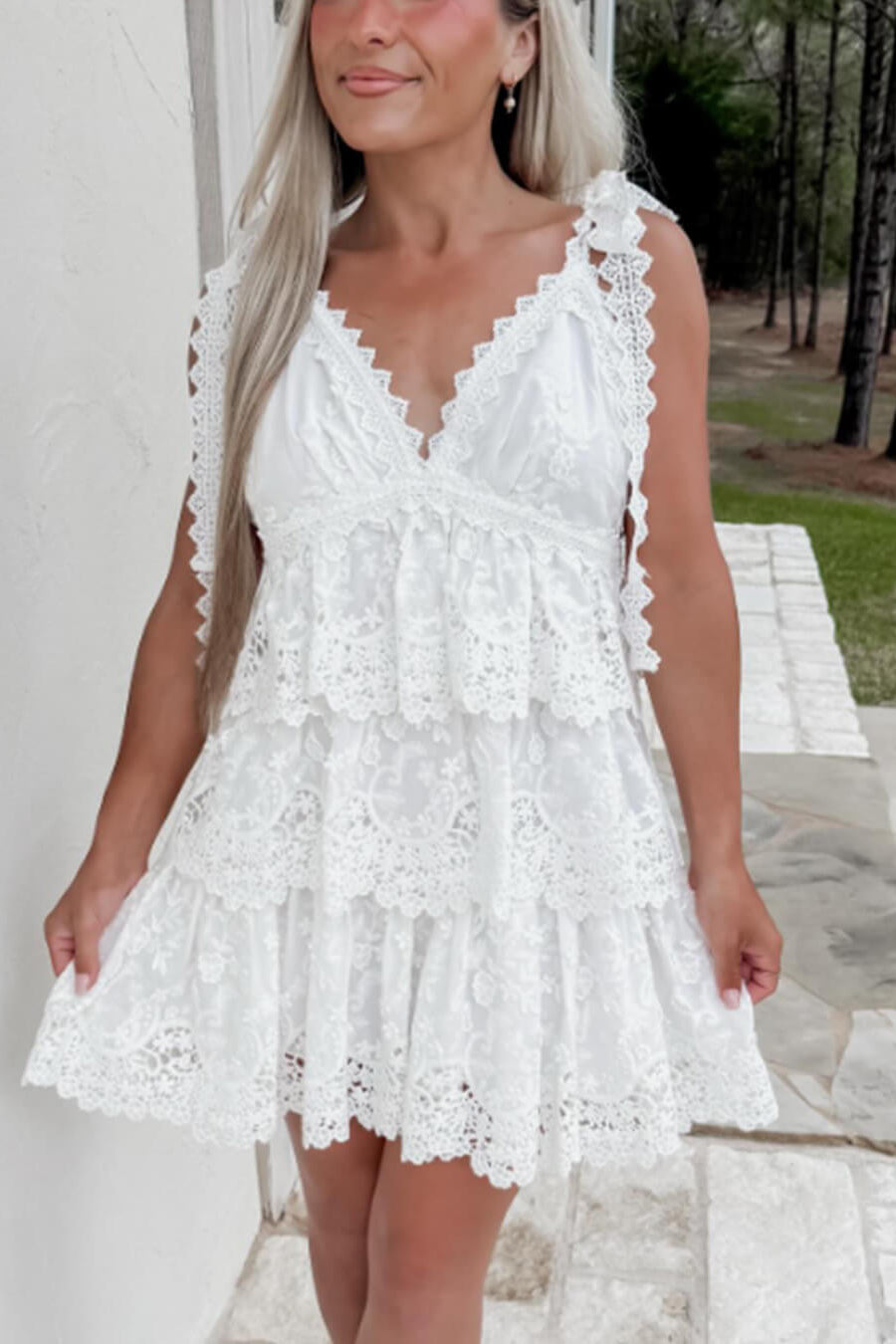 ZEYA - Arianna V - Neck Tiered Lace Mini Dress