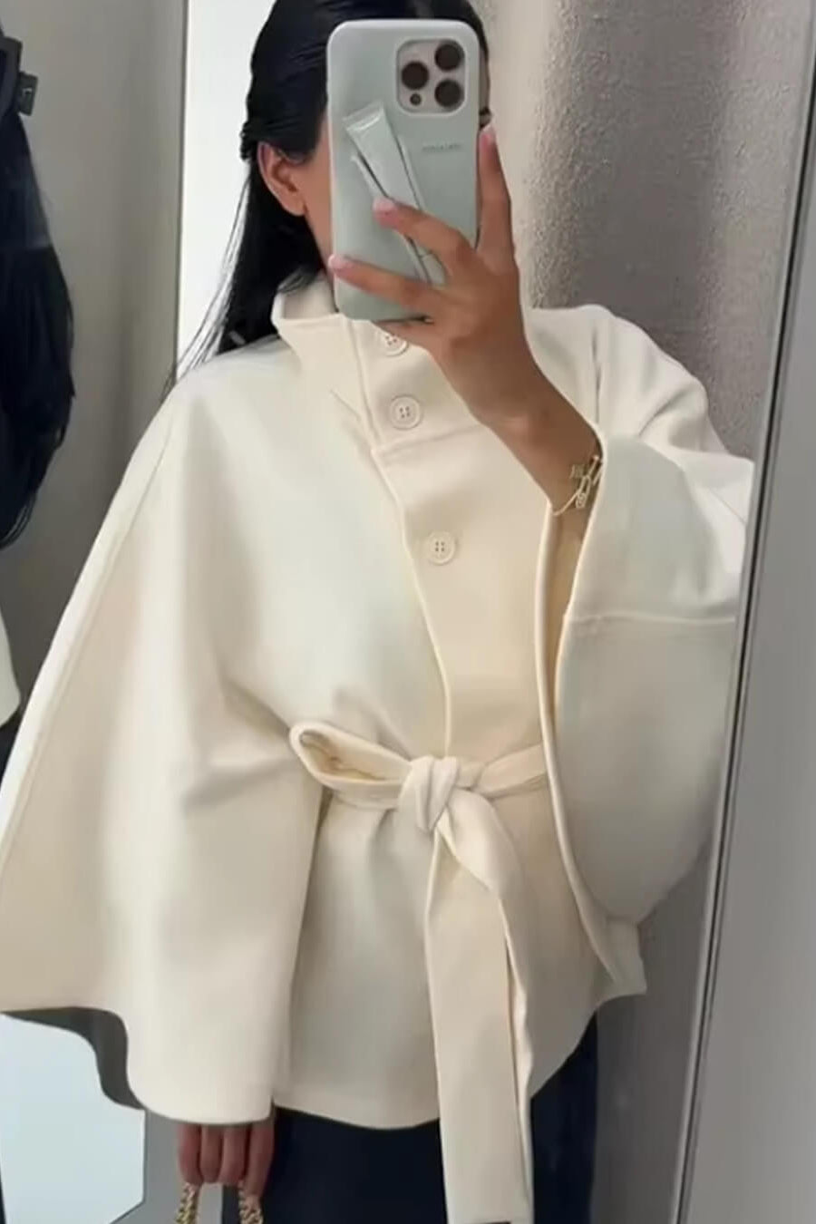 ZEYA - Arianne Elegant High - Neck Belted Cape Jacket