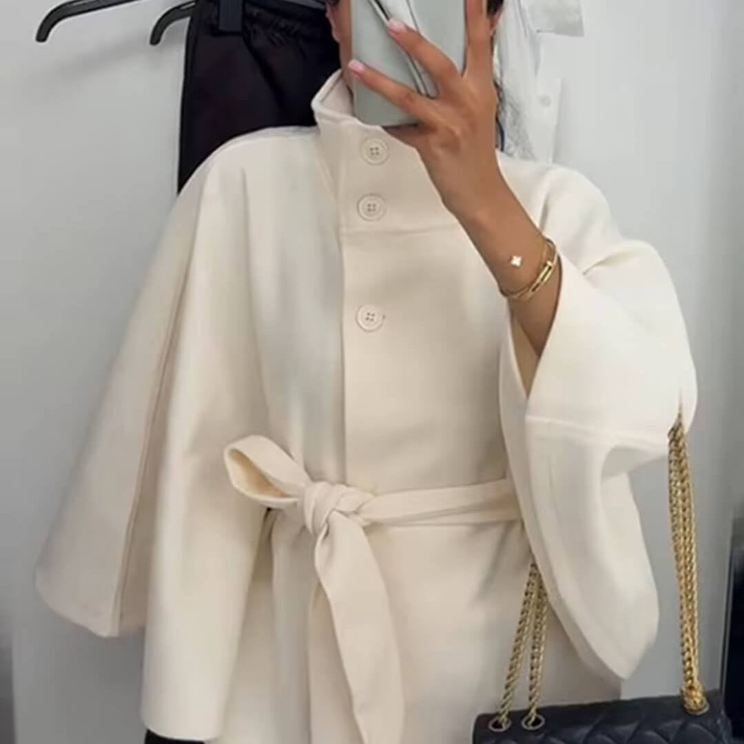 ZEYA - Arianne Elegant High - Neck Belted Cape Jacket