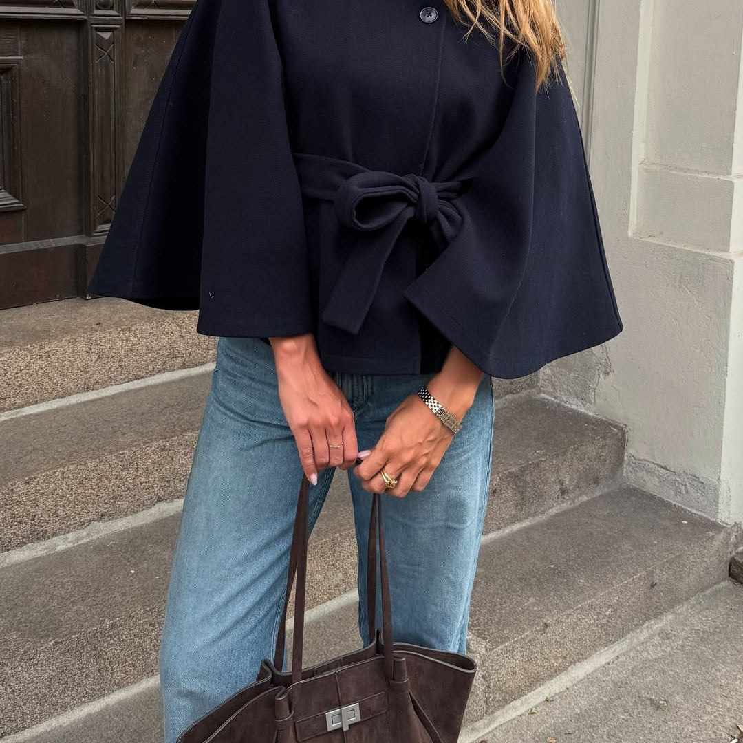 ZEYA - Arianne Elegant High - Neck Belted Cape Jacket