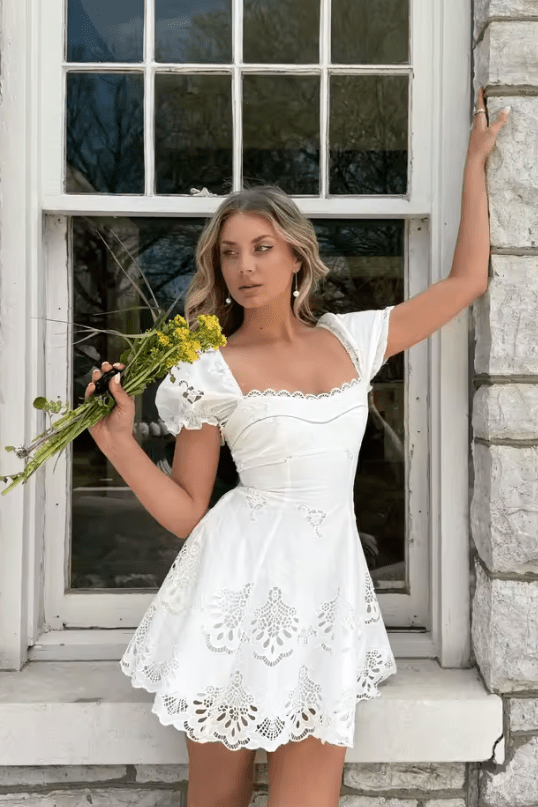 ZEYA - Audra Lace Hollow-Out Mini Dress