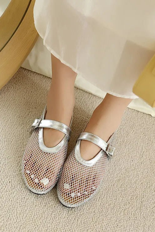 ZEYA - Beatrice Buckled Mesh Ballet Flats