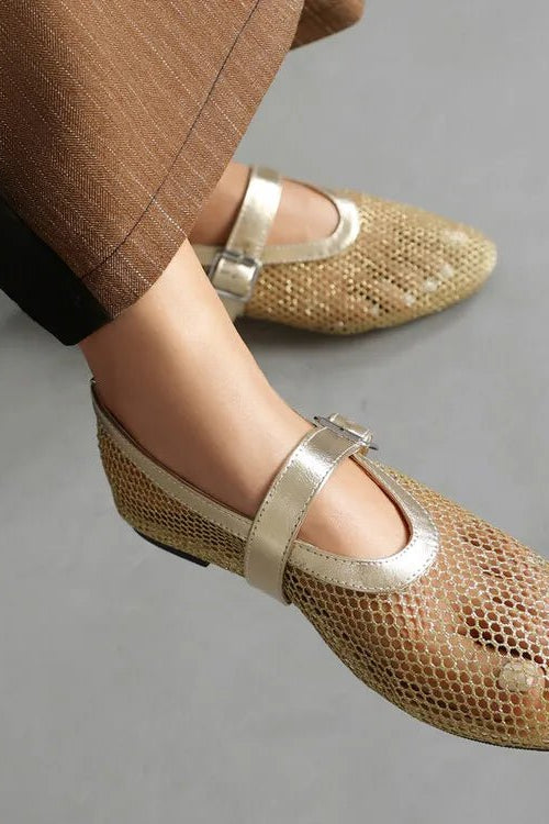 ZEYA - Beatrice Buckled Mesh Ballet Flats