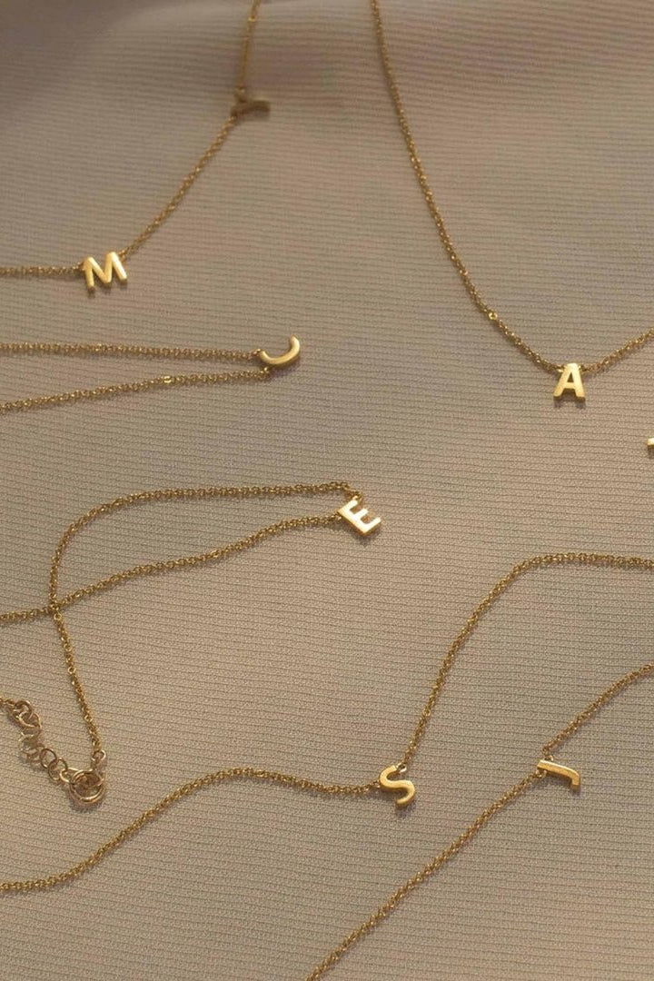 ZEYA - Bexley Gold Initial Necklace - 14k Gold Plated Stainless Steel, Adjustable 45cm