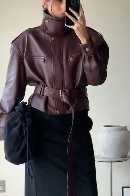 ZEYA - Brooklyn Belted Faux Leather Jacket