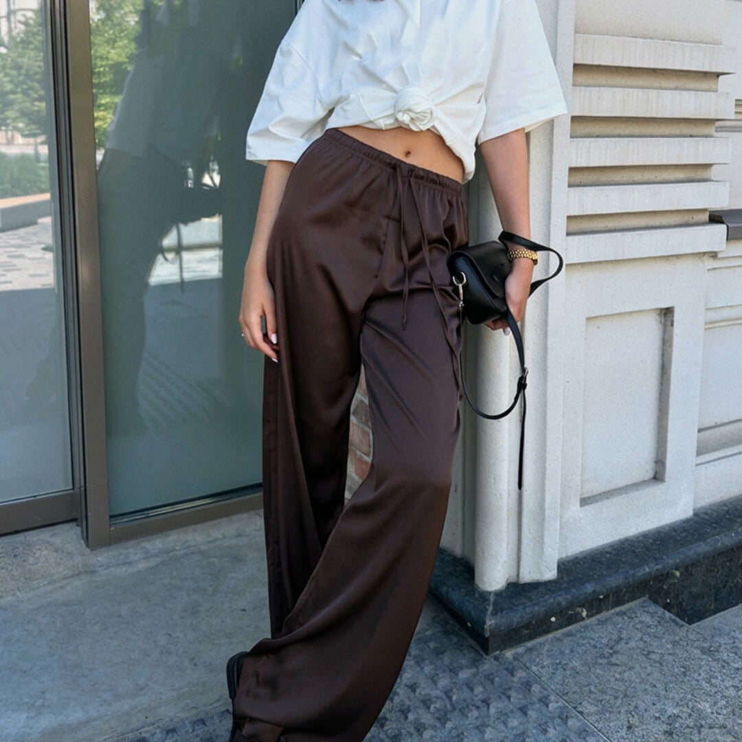 ZEYA - Carlene High Waist Satin Wide Leg Trousers