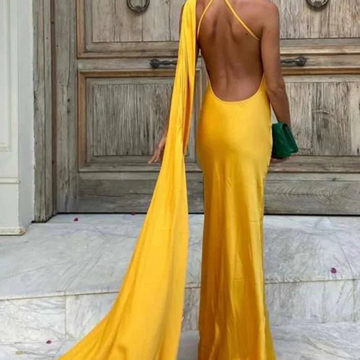ZEYA - Celeste Satin Halter Backless Evening Gown