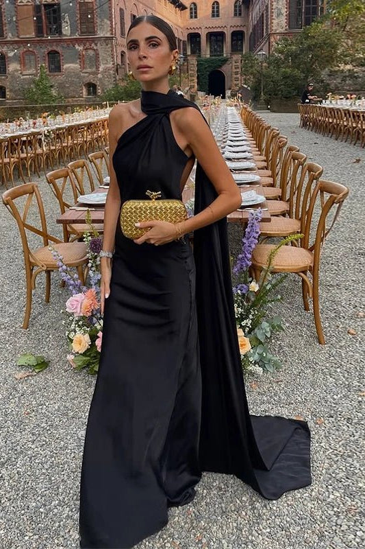 ZEYA - Celeste Satin Halter Backless Evening Gown