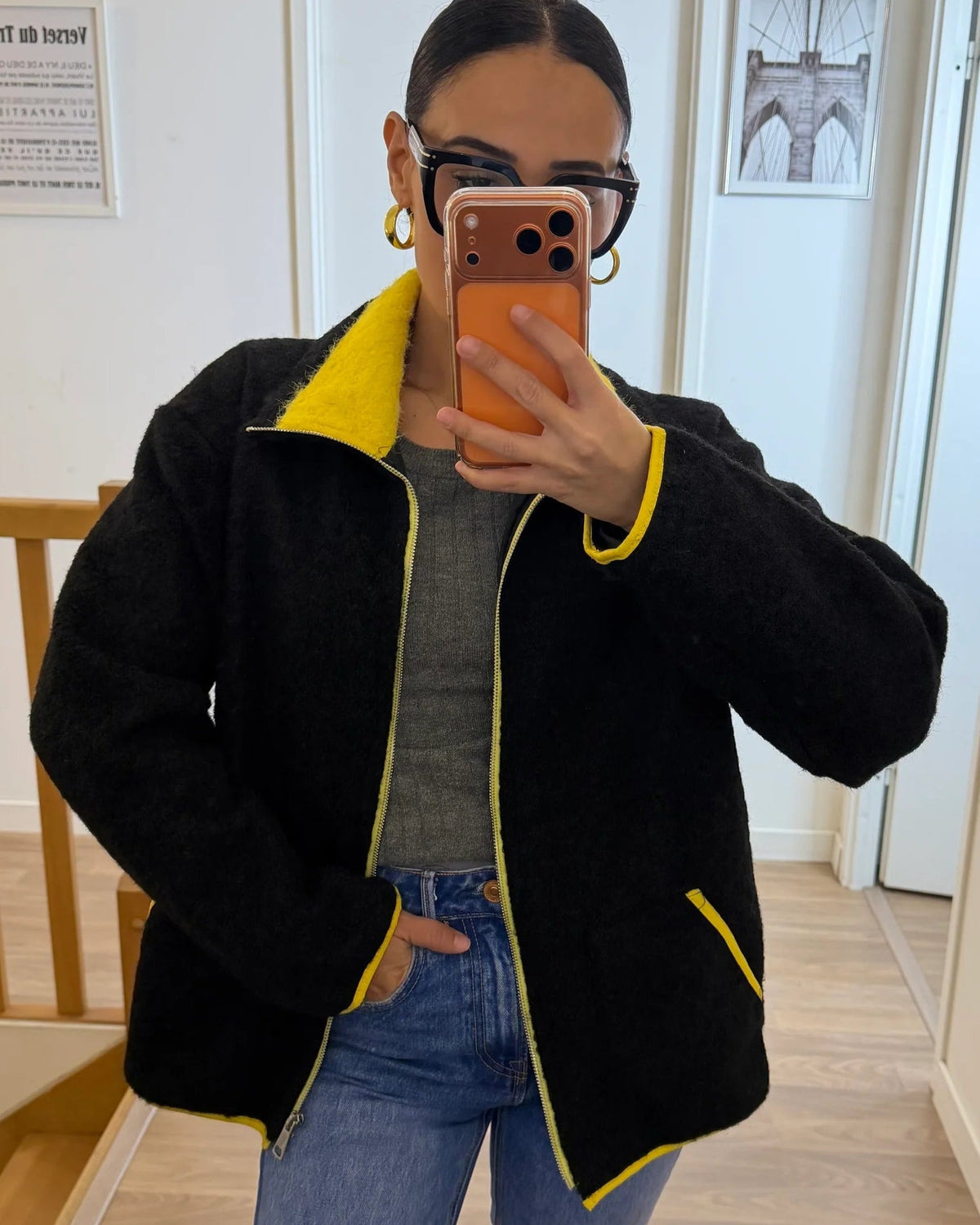 ZEYA - Chloe Stand Collar Contrast Knit Pilot Jacket