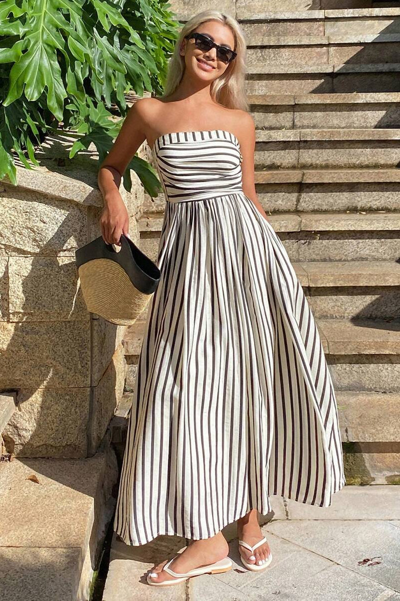 ZEYA - Clare Ruched Stripe Tube Dress