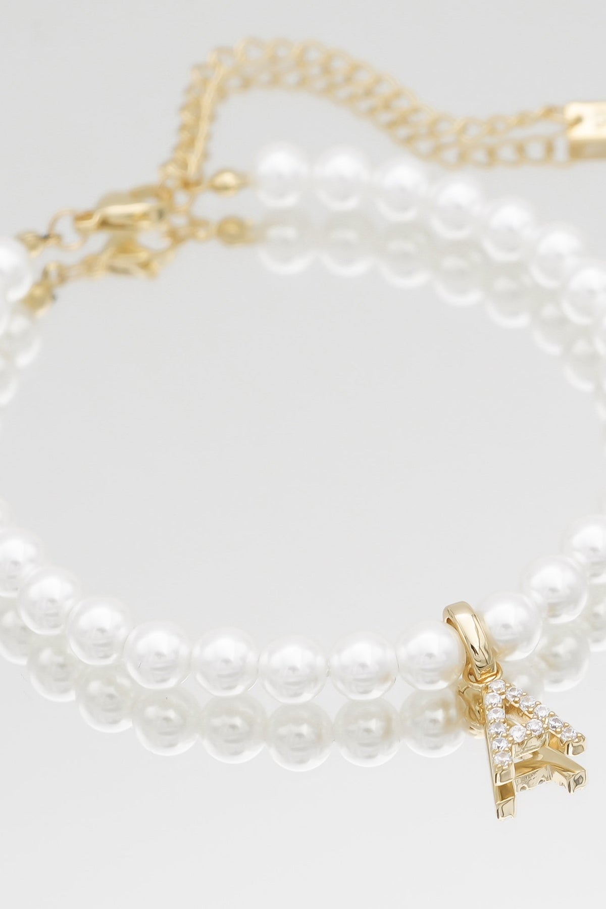 ZEYA - Cyra Pearl Initial Bracelet with Pavé Charm - Elegant Adjustable Design