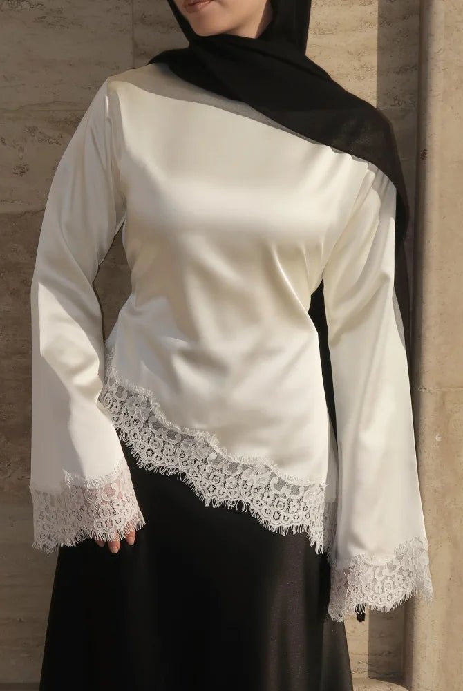 ZEYA - Danica Lace Satin Long Sleeve Top