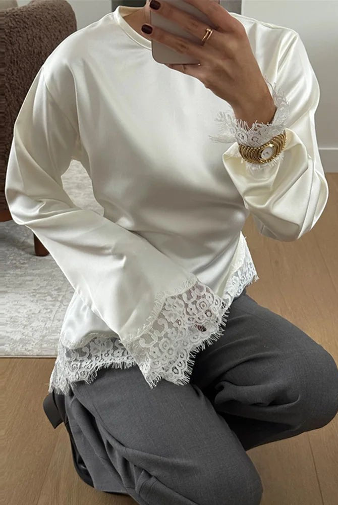 ZEYA - Danica Lace Satin Long Sleeve Top