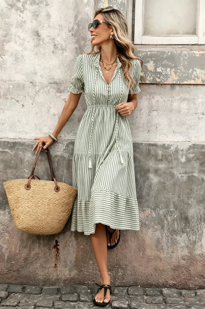 ZEYA - Demetra Striped Tassel Midi Dress