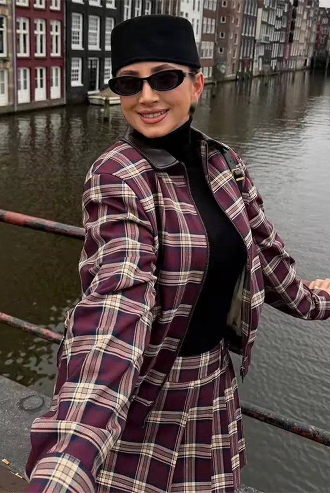 ZEYA - Denise Check Bomber Jacket Skort Set