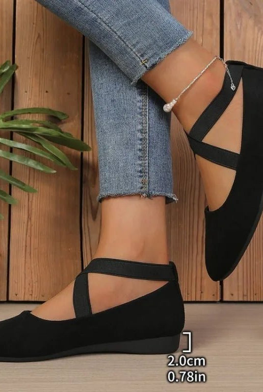 ZEYA - Denise Pointed Toe Cross-Strap Ballet Flats