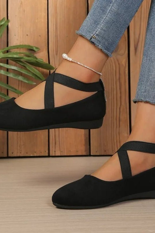 ZEYA - Denise Pointed Toe Cross-Strap Ballet Flats