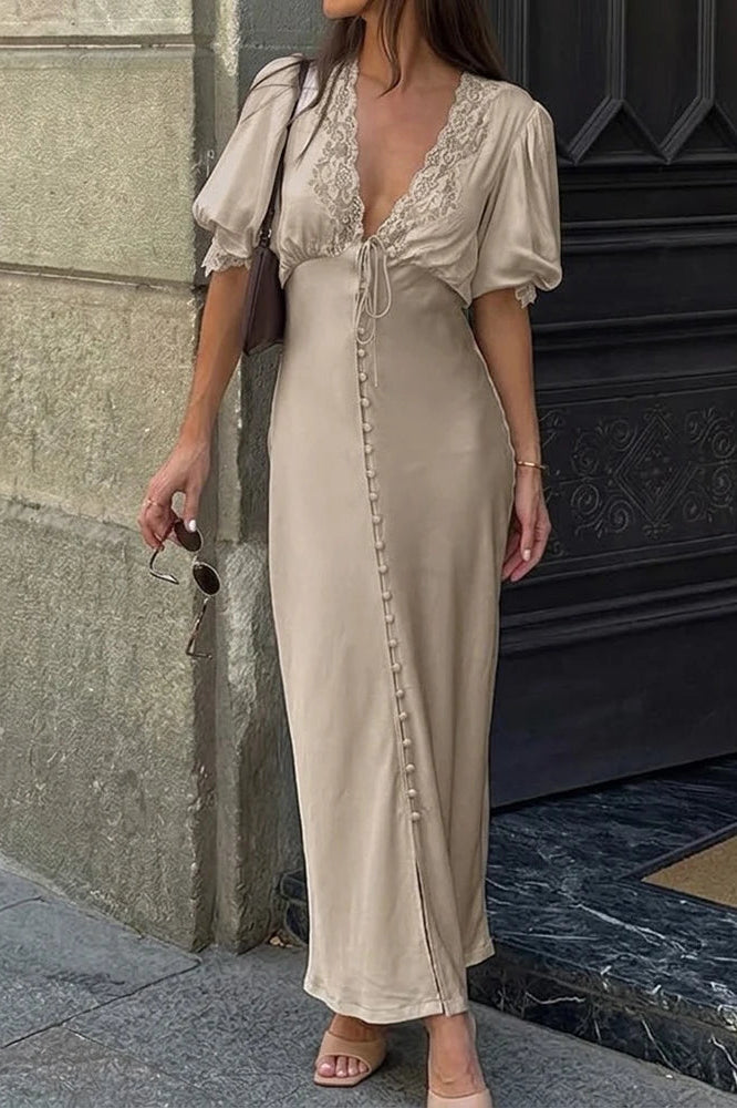 ZEYA - Diandra Puff Sleeve Lace-Up Maxi Dress