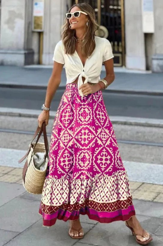 ZEYA - Dunja Boho Printed Midi Swing Skirt