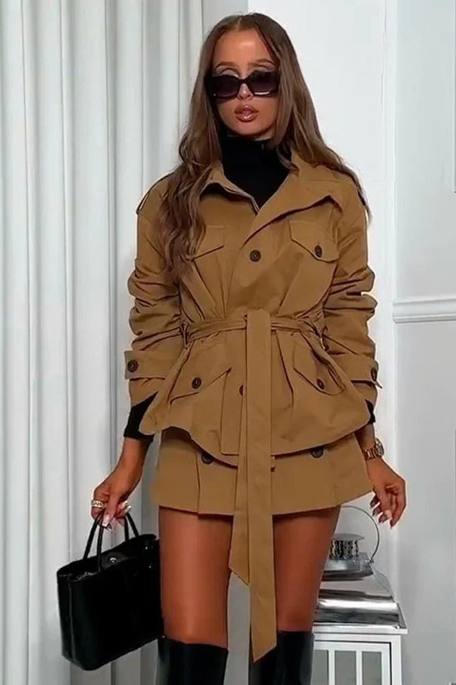 ZEYA - Emily High Collar Belted Jacket & Skort Set