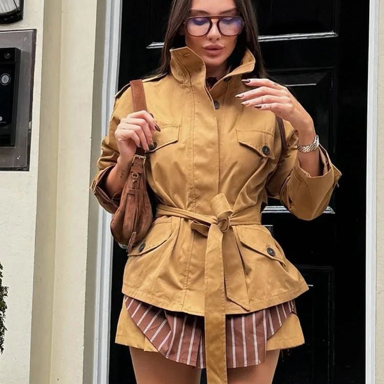 ZEYA - Emily High Collar Belted Jacket & Skort Set