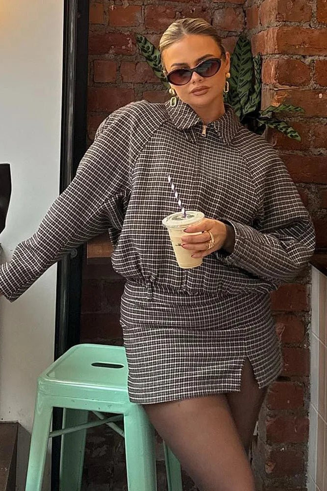 ZEYA - Erica Houndstooth Zip Jacket Suit