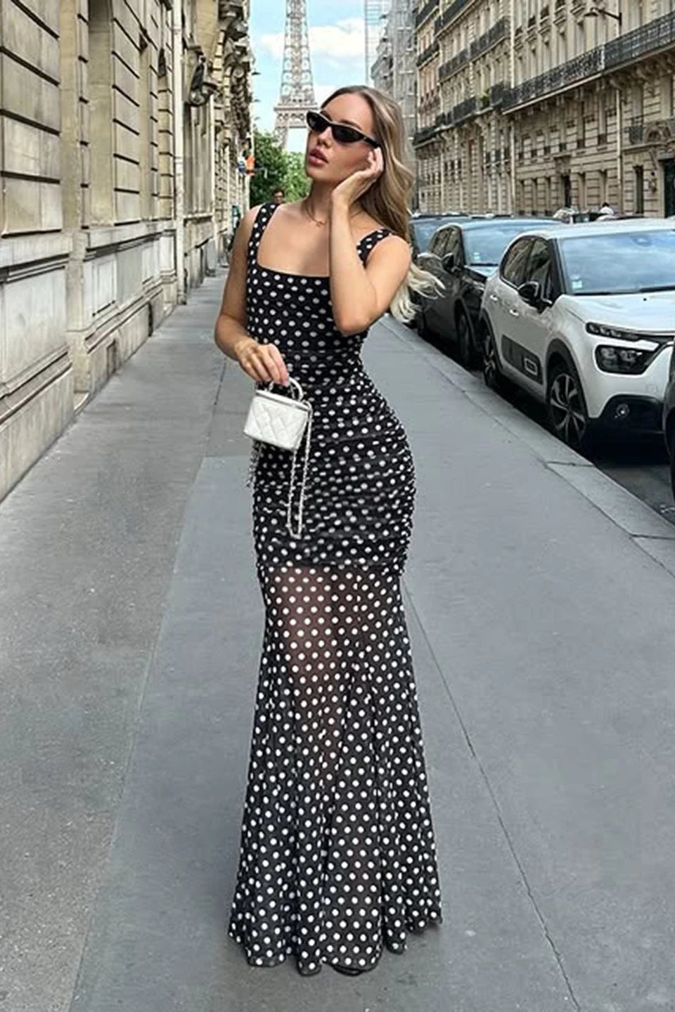 ZEYA - Esme Polka Dot Mesh Patchwork Evening Dress