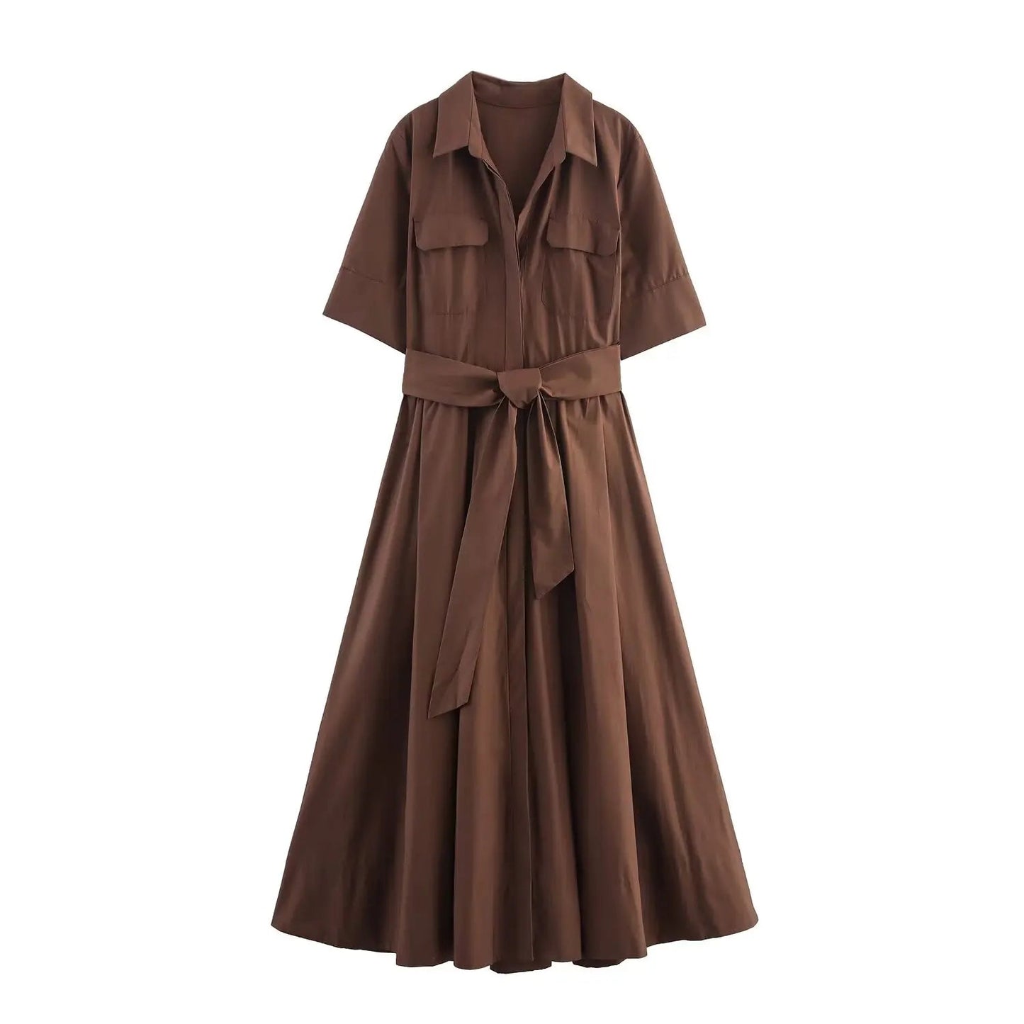 ZEYA - Evita Belted Shirt Midi Dress