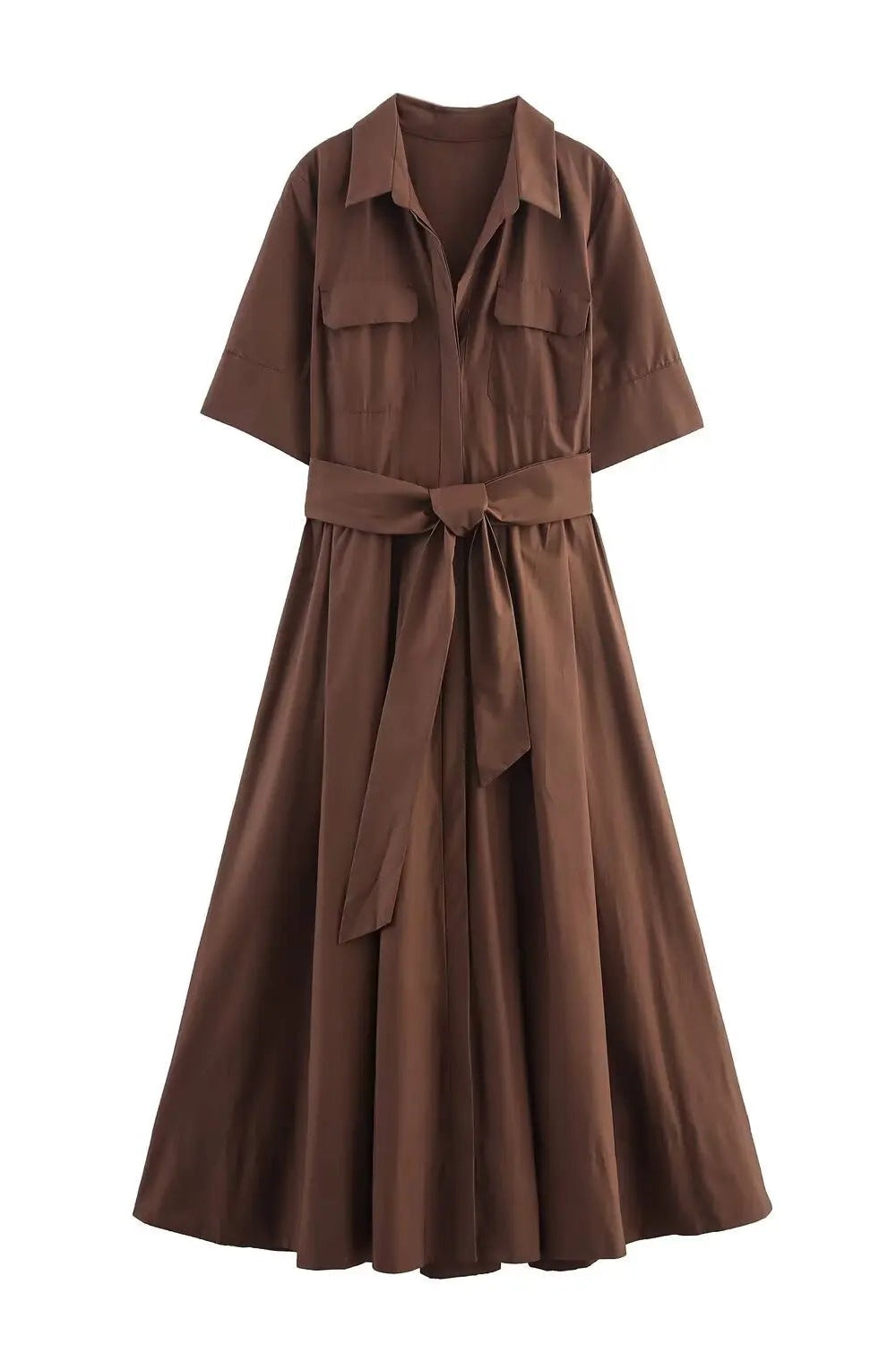 ZEYA - Evita Belted Shirt Midi Dress