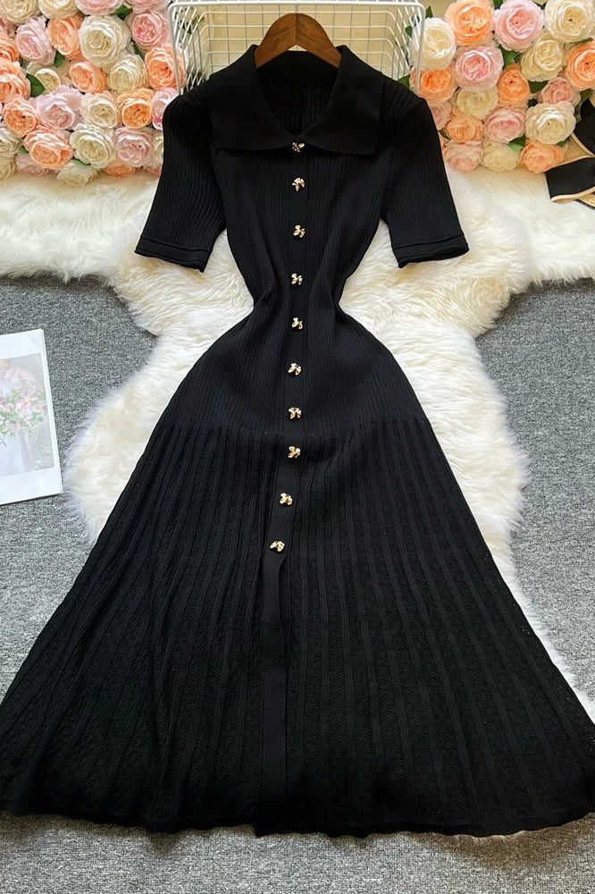 ZEYA - Faye Turn - Down Collar Knit Maxi Dress