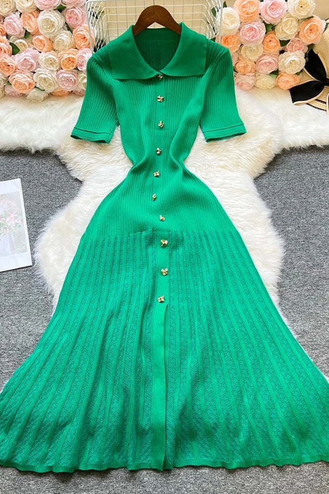 ZEYA - Faye Turn - Down Collar Knit Maxi Dress