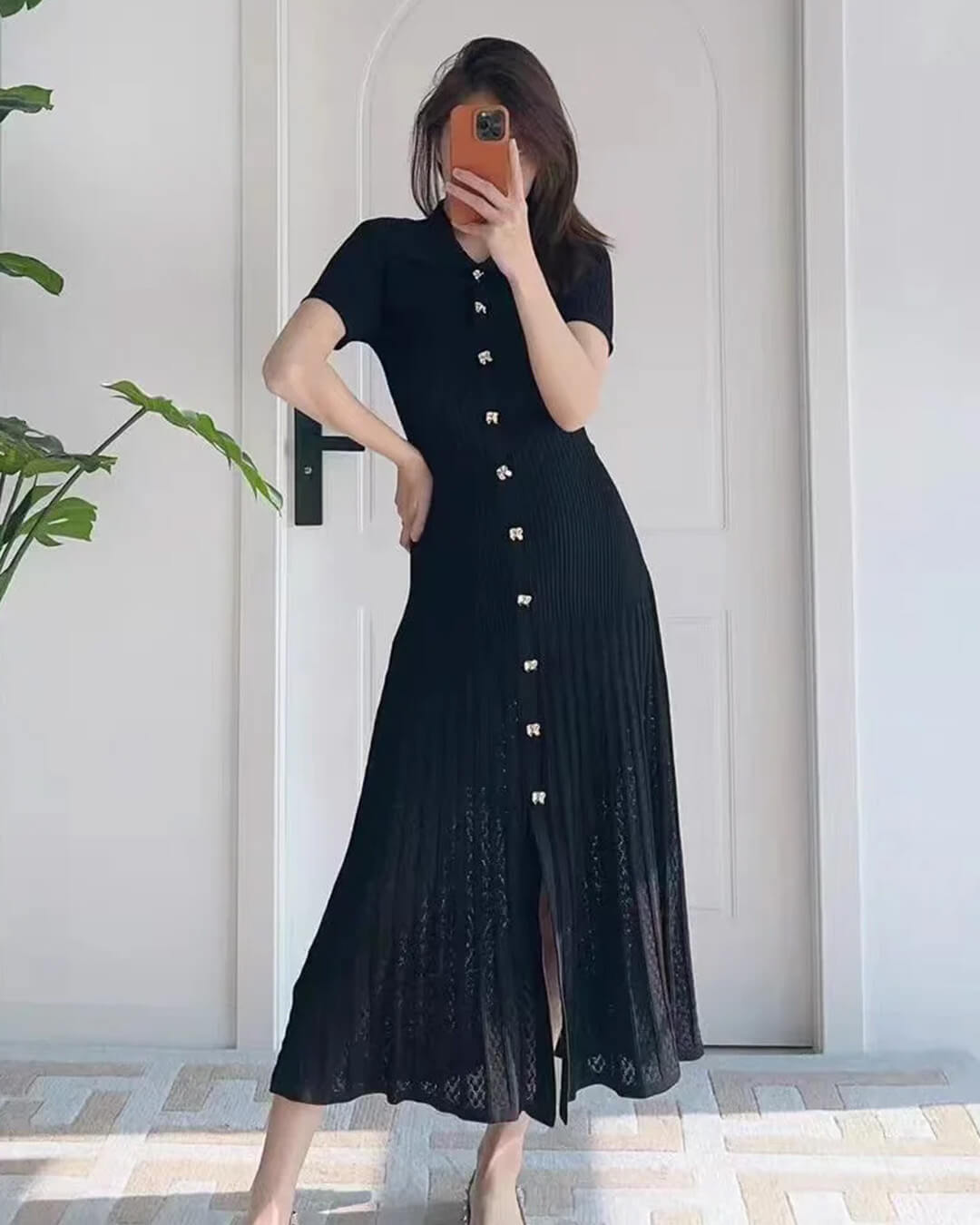 ZEYA - Faye Turn - Down Collar Knit Maxi Dress