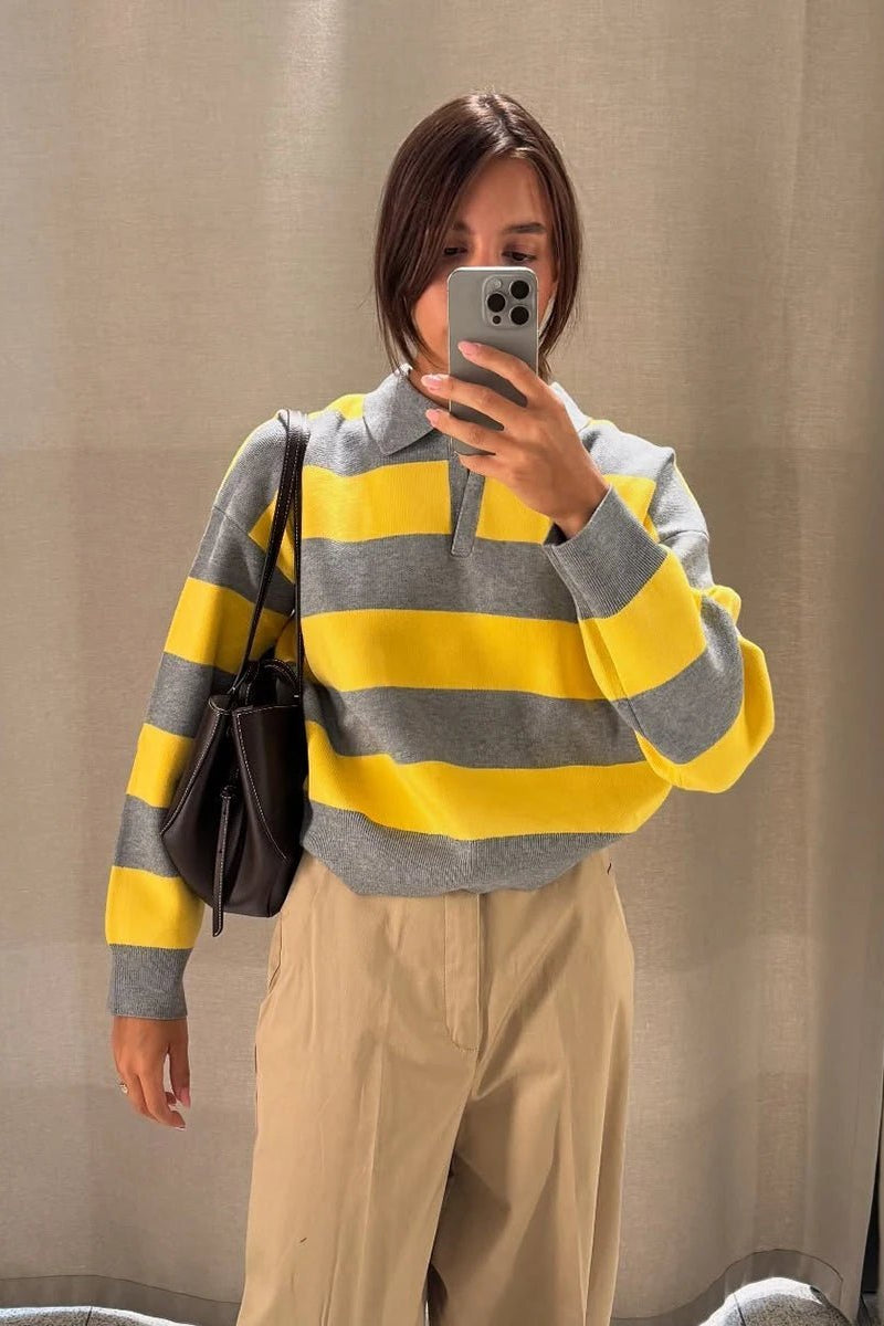 ZEYA - Florentine Striped Knit V-Neck Pullover