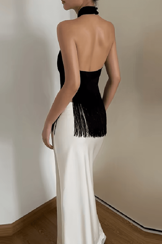 ZEYA - Gina Satin Fringed Halter Top