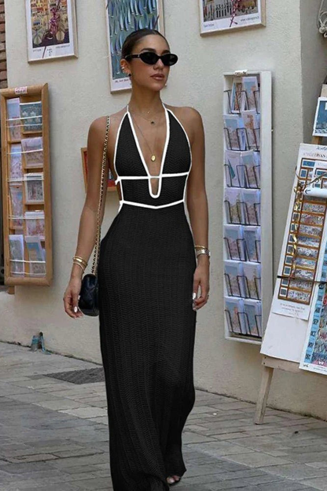 ZEYA - Hannie Lace Up Halter Maxi Dress